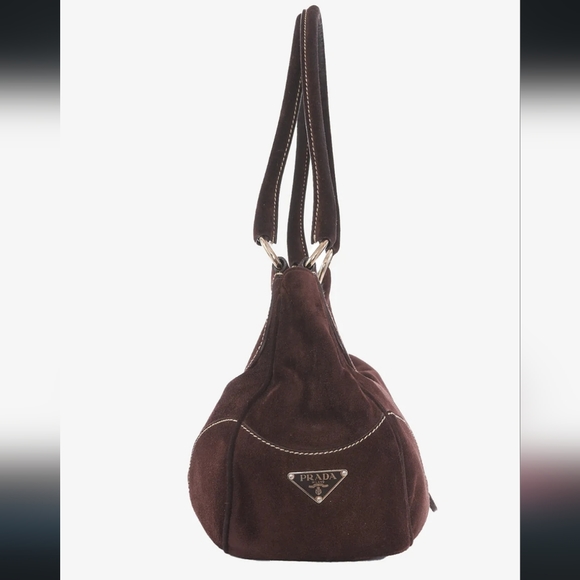 PRADA Borsa a Spalla in Crosta Caffè Suede circa Y2K - Picture 3 of 8